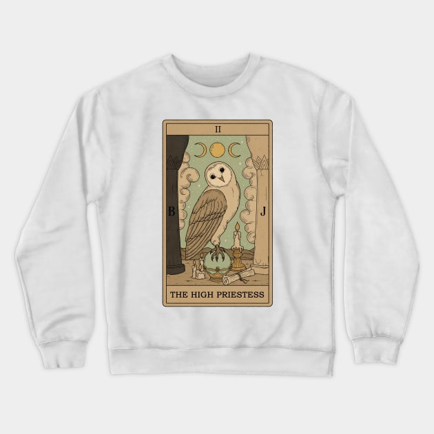 The High Priestess - Owls Tarot Crewneck Sweatshirt by thiagocorrea